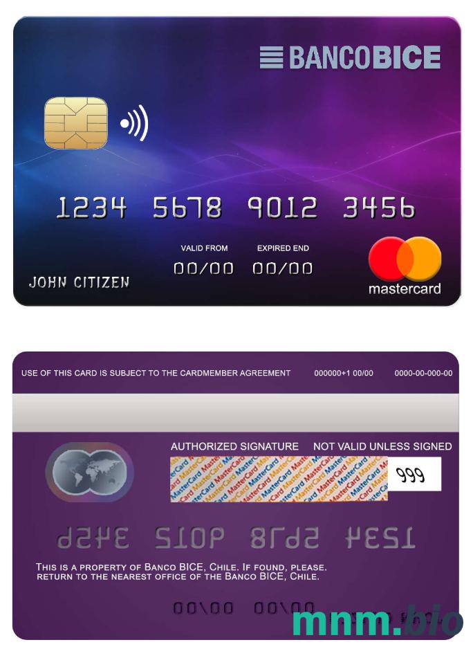 Chile BICE bank przykład karty mastercard w formacie PSD